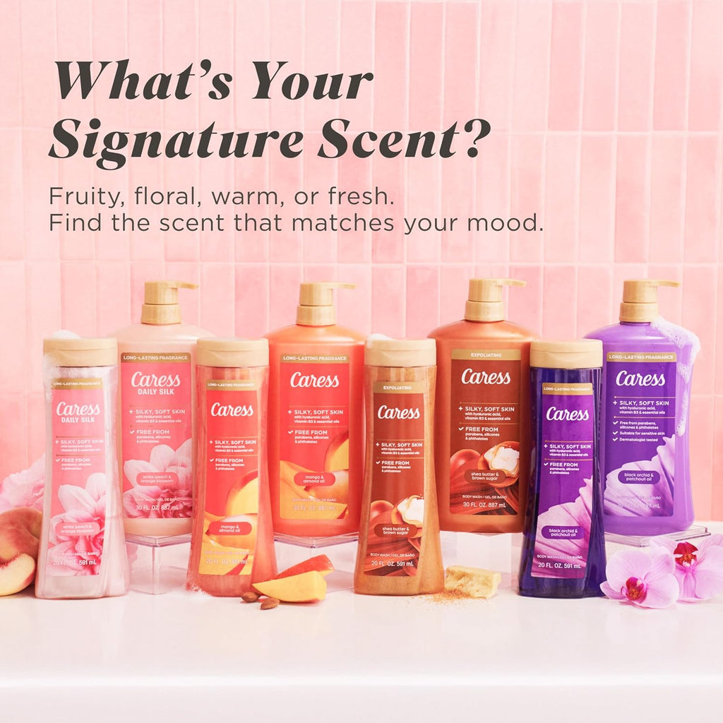 Indulge in Luxury with Caress Black Orchid & Patchouli Oil Body Wash - Hydrating Formula with Hyaluronic Acid & Vitamin B3 for Silky Soft Skin - 20 Fl Oz (4 Pack)