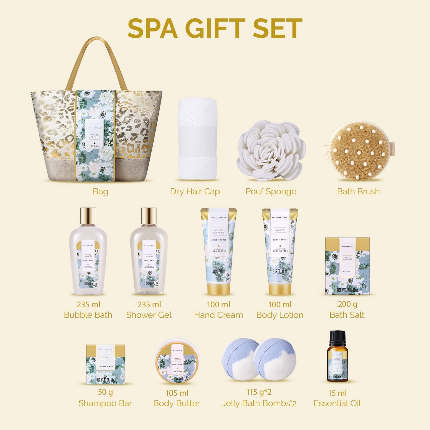 Indulge Her with Our 15-Piece Luxury White Jasmine Spa Gift Basket - Perfect for Birthdays, Mother's Day, and Special Occasions!